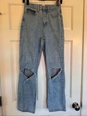 Princess Polly Light Blue Straight Leg Ripped Jeans